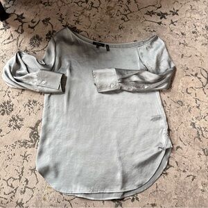 Light teal 100% silk off shoulder Women's Top THEORY